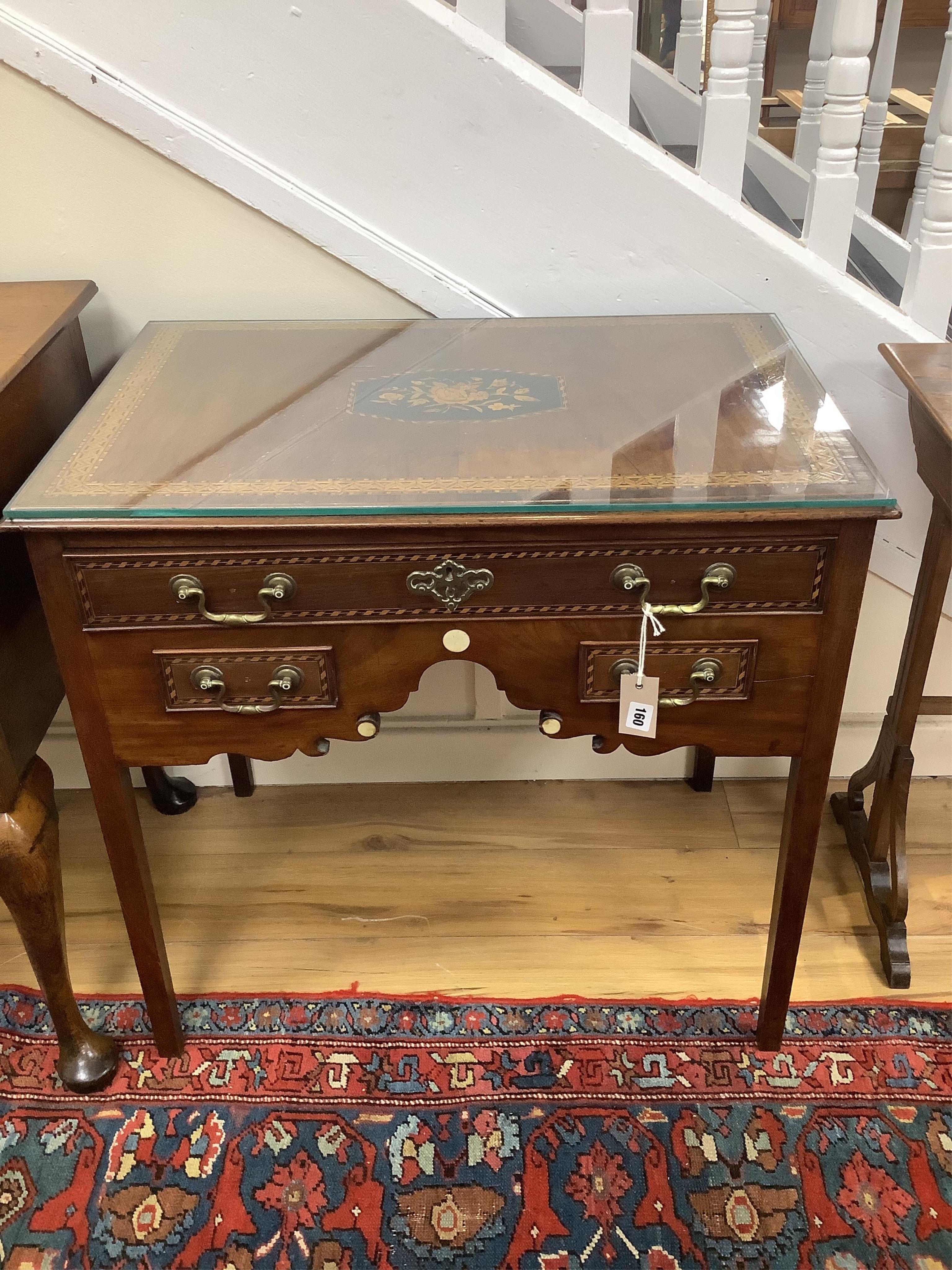 A 19th century later inlaid mahogany lowboy, width 76cm, depth 50cm, height 72cm. CITES Submission reference BNVM3573. Condition - good